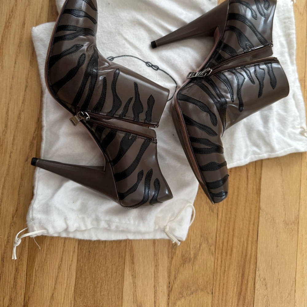 Prada Brown and Black Zebra Heeled Boots